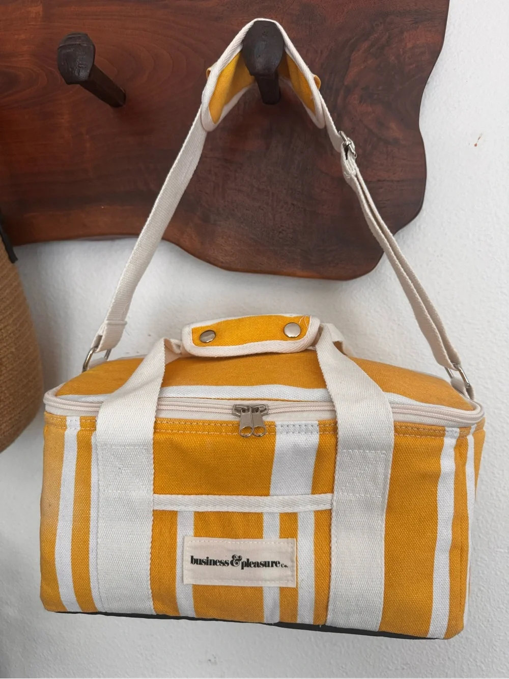 Business & Pleasure Yellow Striped Canvas Cooler Beach Essential Coastal